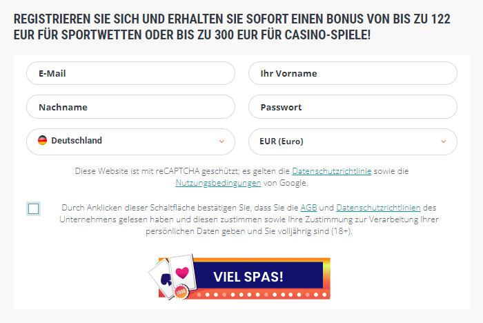 22bet Registrierungsschritte