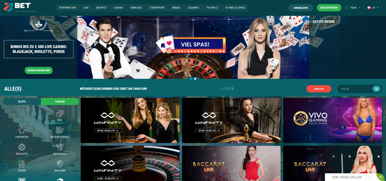 22bet Online-Glücksspiel